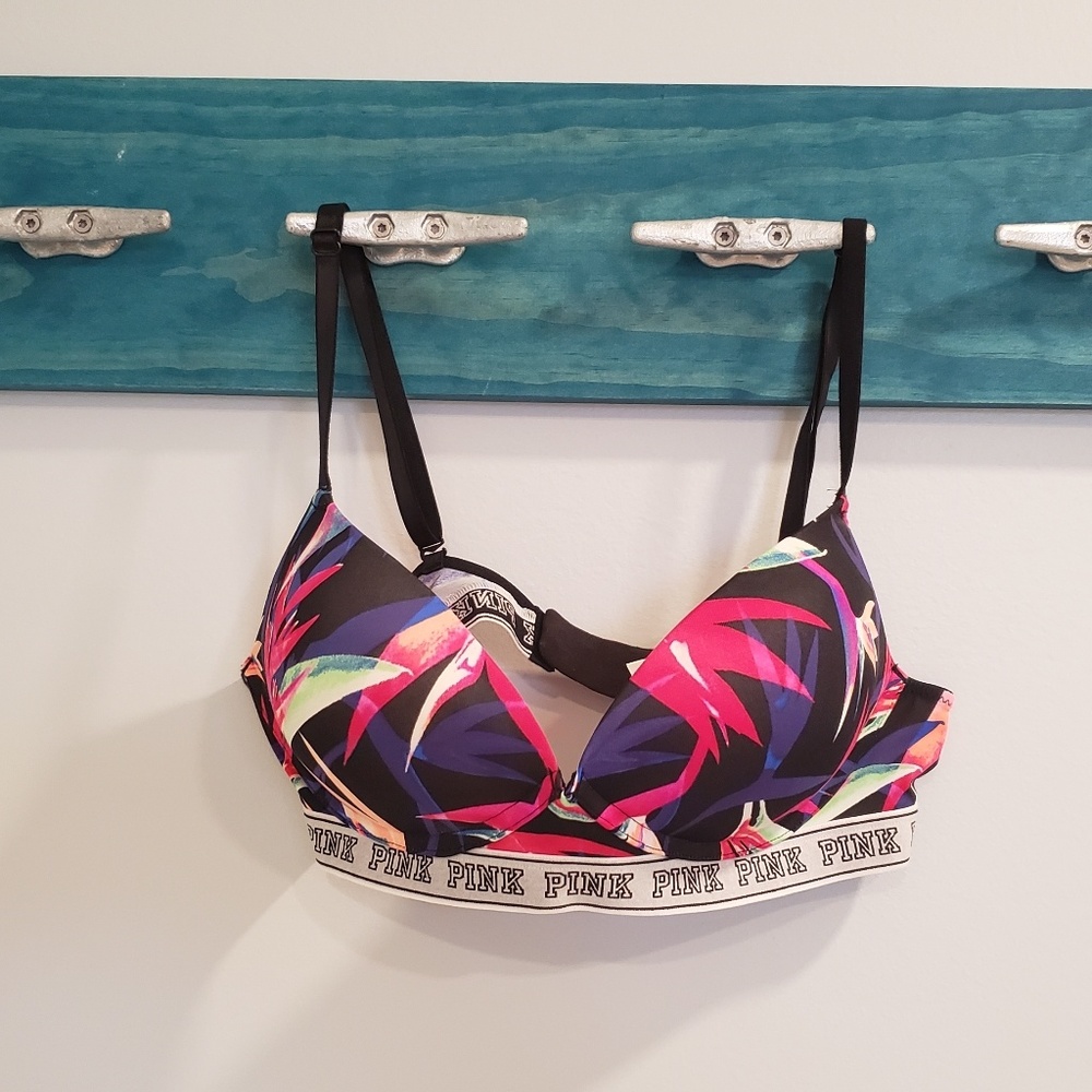 Pink wireless push up bra